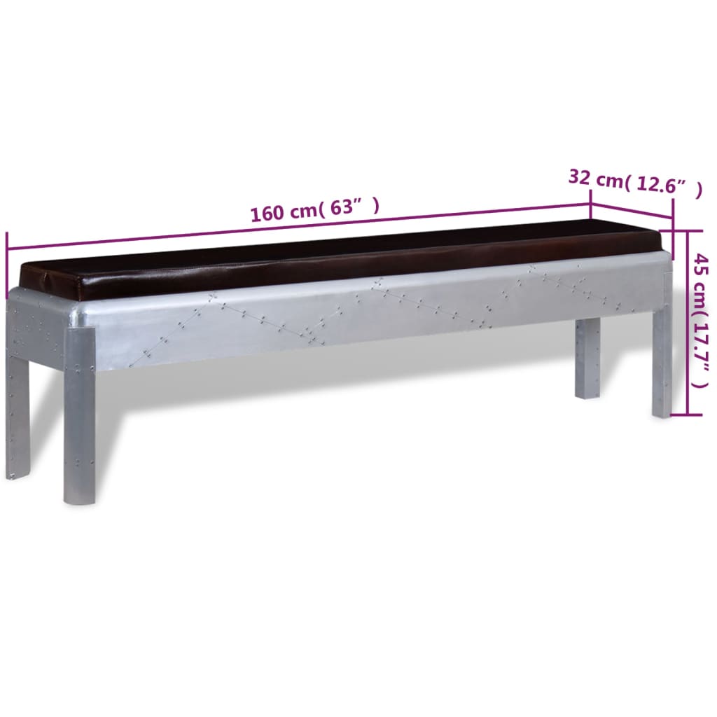 vidaXL Sitzbank im Retro-Industrie-Design Echtleder 160 x 32 x 45 cm
