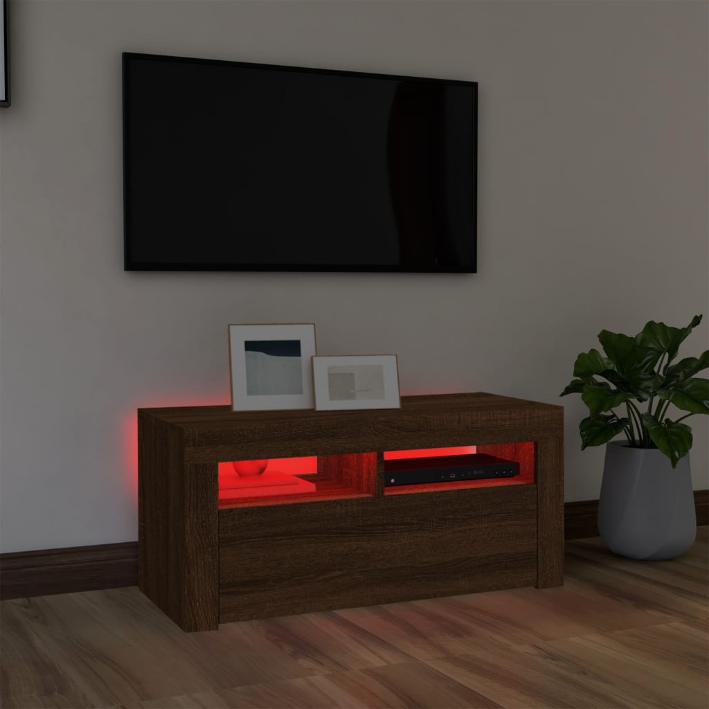 vidaXL TV-Schrank mit LED-Leuchten Braun Eichen-Optik 90x35x40 cm