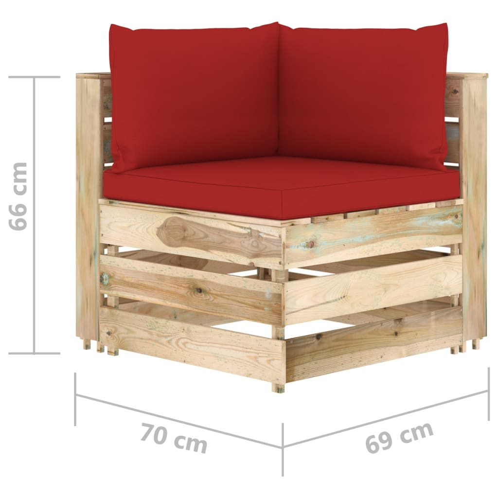 vidaXL 4-Sitzer-Gartensofa mit Kissen Grün Imprägniertes Holz