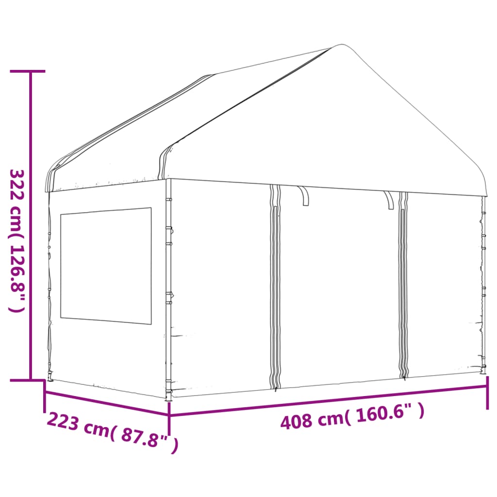 vidaXL Pavillon mit Dach Weiß 4,08x2,23x3,22 m Polyethylen