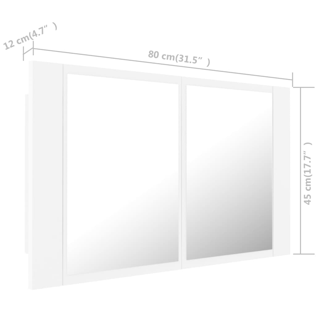 vidaXL LED-Bad-Spiegelschrank Weiß 80x12x45 cm Acryl