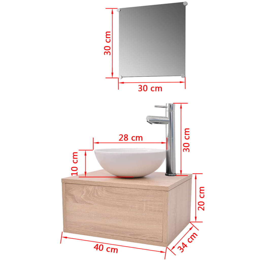 vidaXL 4-tlg. Badmöbel-Set mit Waschbecken und Wasserhahn Beige