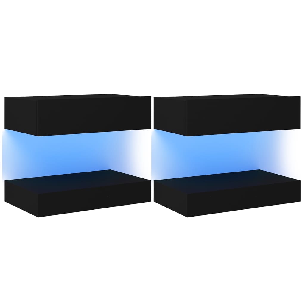 vidaXL TV-Schränke LED-Leuchten 2 Stk. Schwarz 60x35 cm