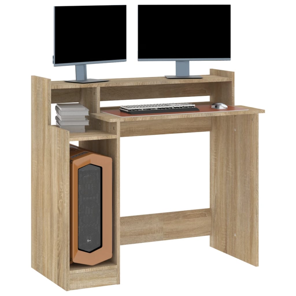 vidaXL Schreibtisch mit LEDs Sonoma-Eiche 97x45x90 cm Holzwerkstoff