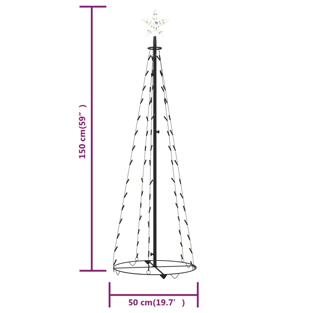 vidaXL Weihnachtsbaum Kegelform 84 LEDs Deko Warmweiß 50x150 cm