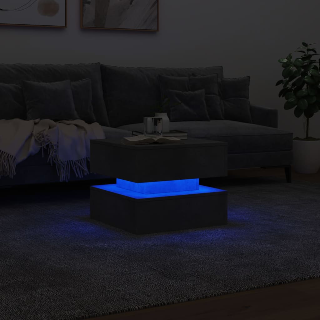vidaXL Couchtisch mit LED-Leuchten Betongrau 50x50x40 cm