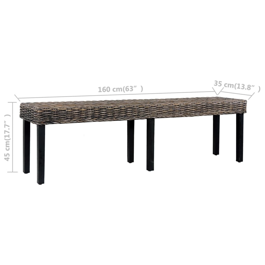 vidaXL Sitzbank 160 cm Schwarz Natur Kubu-Rattan und Massivholz Mango