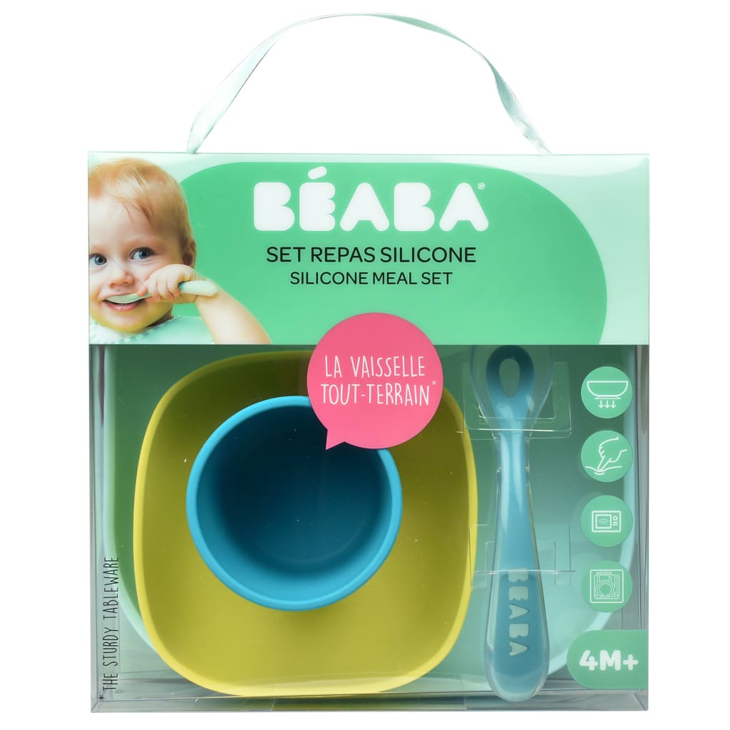 Beaba 4-tlg. Babygeschirr-Set Silikon Blau und Grün