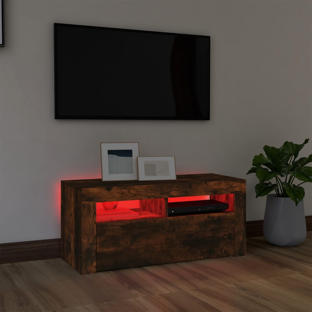 vidaXL TV-Schrank mit LED-Leuchten Räuchereiche 90x35x40 cm
