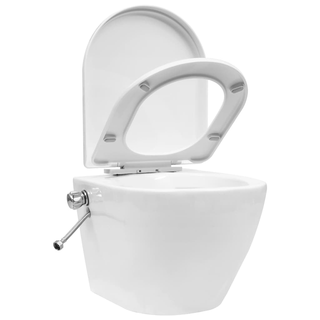 vidaXL Wand-WC ohne Spülrand mit Bidet-Funktion Keramik Weiß