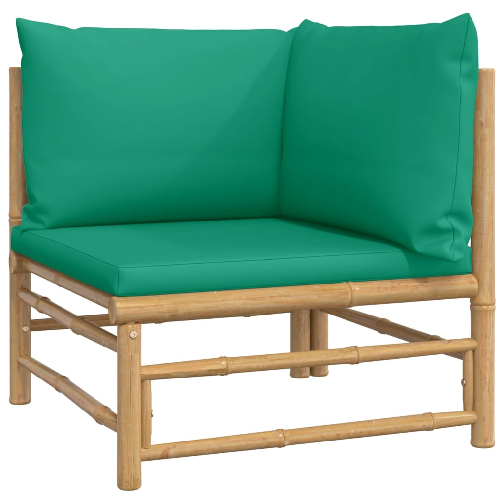 vidaXL 3-tlg. Garten-Lounge-Set mit Grünen Kissen Bambus