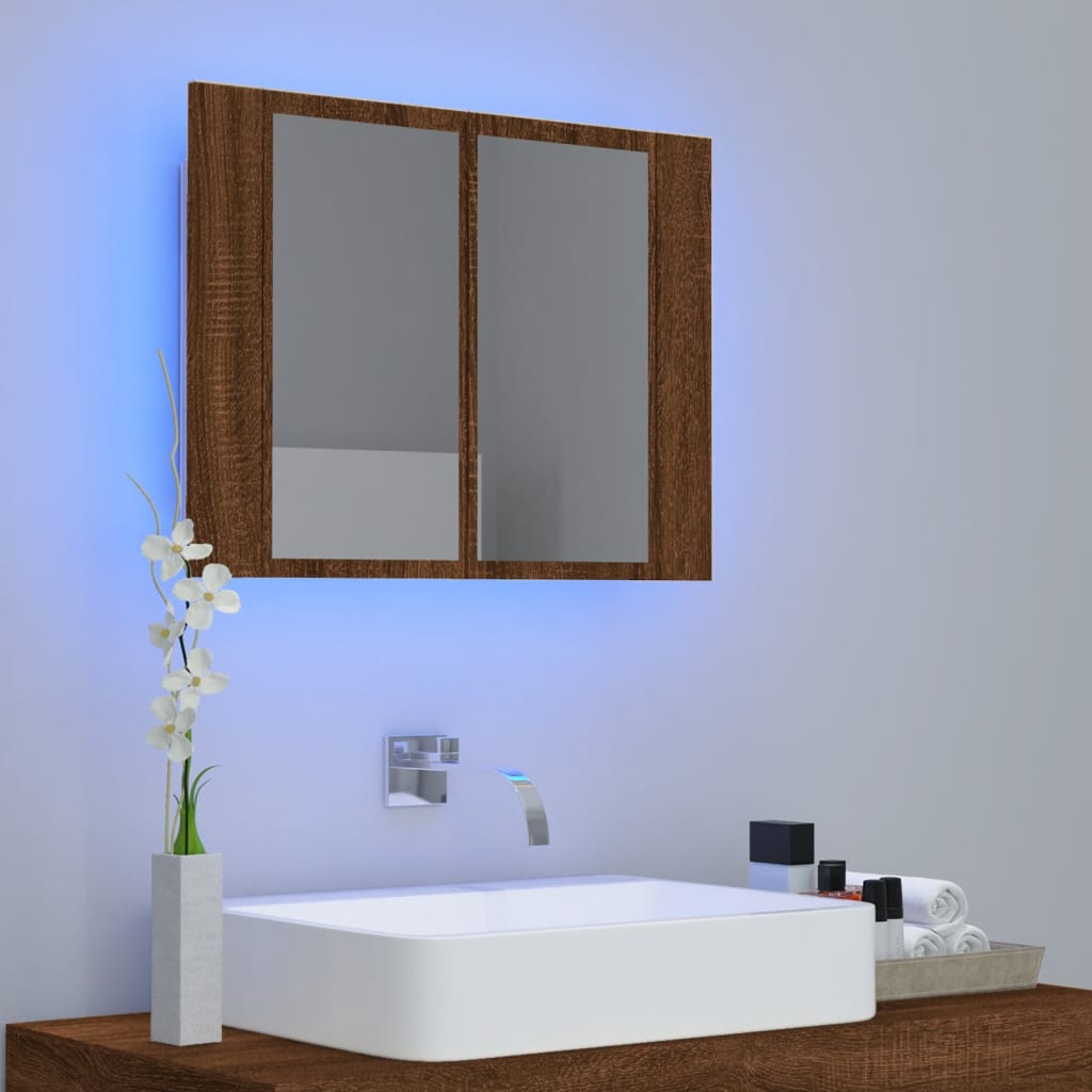 vidaXL LED-Spiegelschrank Braun Eichen-Optik 60x12x45 cm Holzwerkstoff