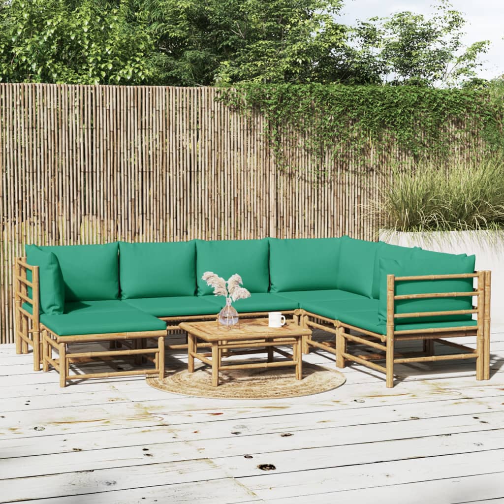 vidaXL 8-tlg. Garten-Lounge-Set mit Grünen Kissen Bambus