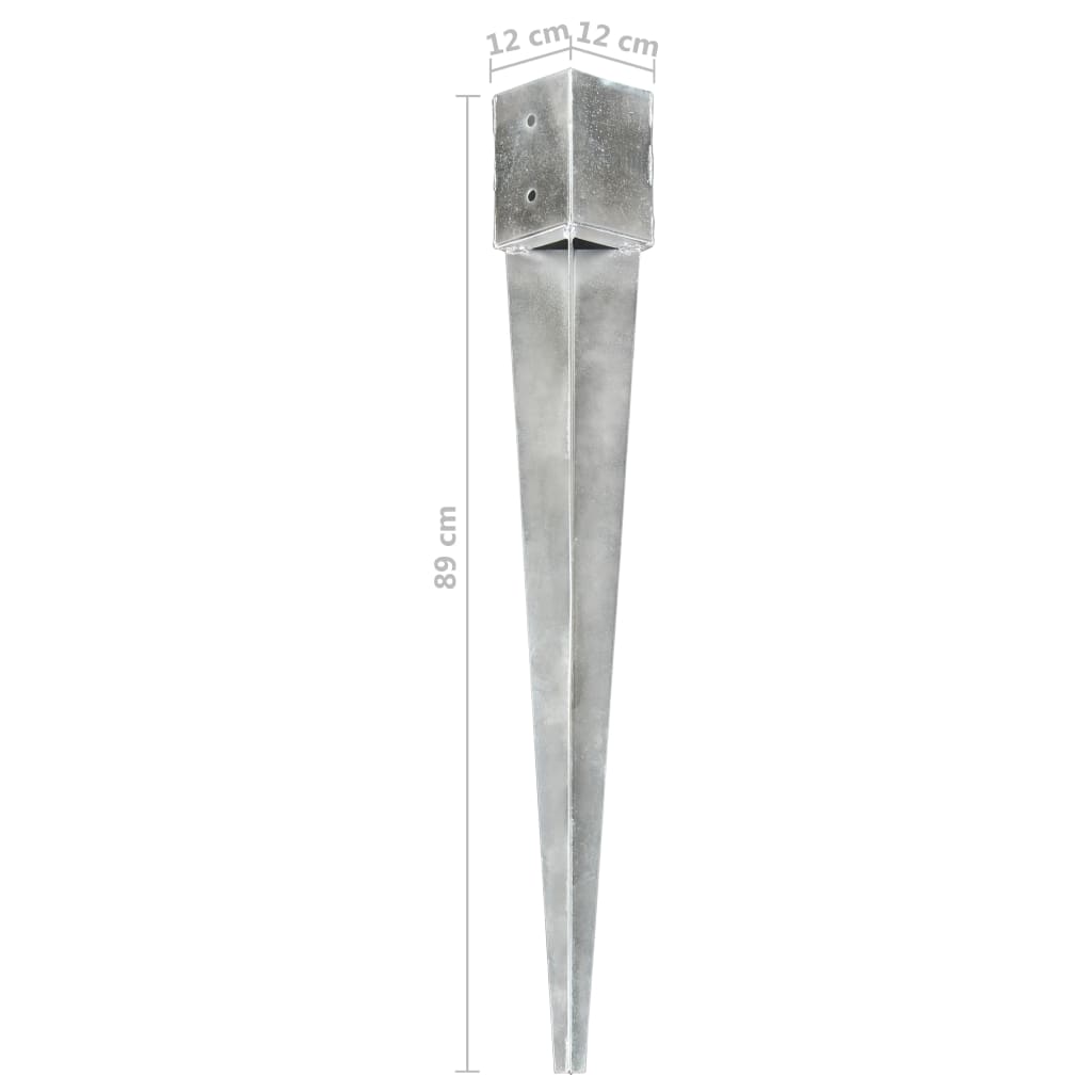 vidaXL Erdspieße 2 Stk. Silbern 12×12×89 cm Verzinkter Stahl