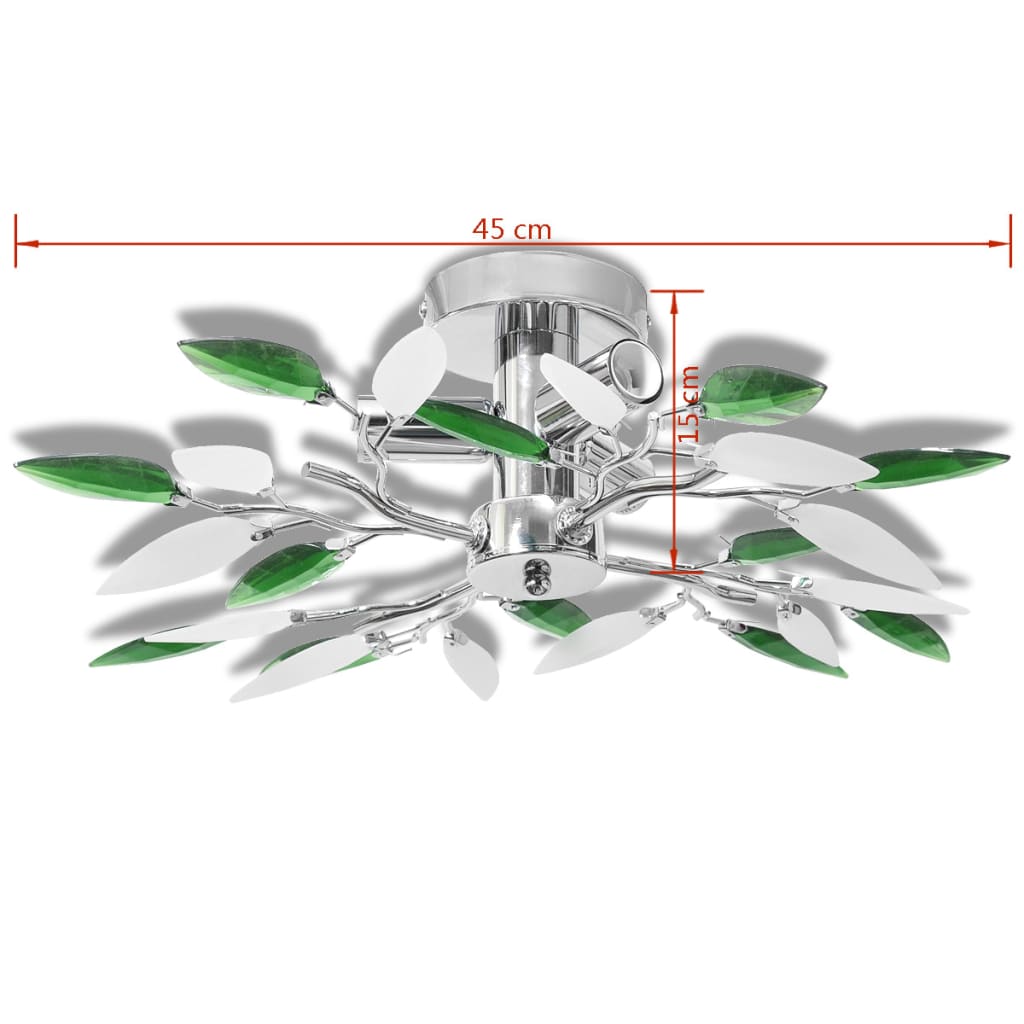 vidaXL Deckenleuchte Weiße & Grüne Acrylglas-Blätter 3 × E14-Lampen
