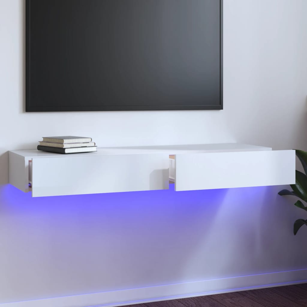 vidaXL TV-Schrank mit LED-Leuchten Hochglanz-Weiß 120x35x15,5 cm