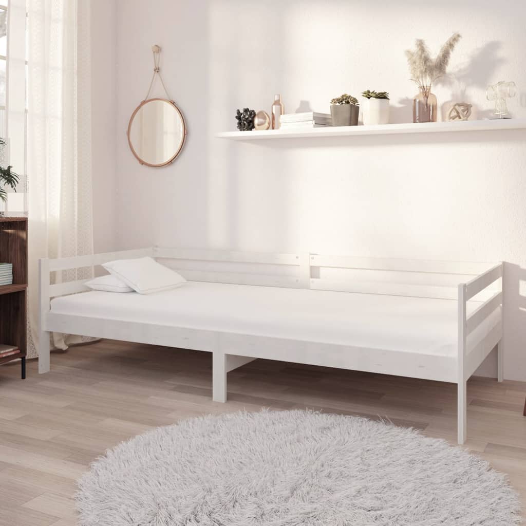 vidaXL Tagesbett mit Matratze 90x200 cm Weiß Kiefer Massivholz