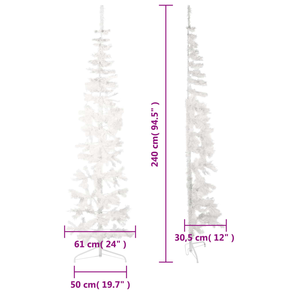 vidaXL Künstlicher Halb-Weihnachtsbaum mit Ständer Schlank Weiß 240 cm