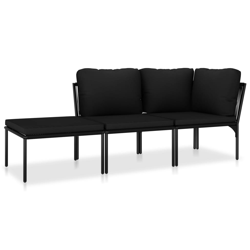 vidaXL 3-tlg. Garten-Lounge-Set mit Auflagen Schwarz PVC