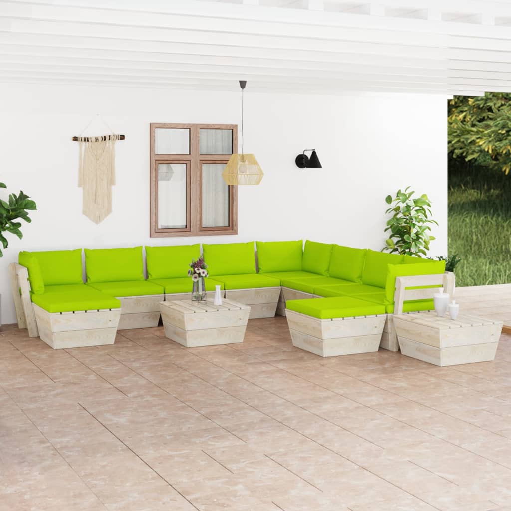 vidaXL 12-tlg. Garten-Sofagarnitur aus Paletten mit Kissen Fichtenholz