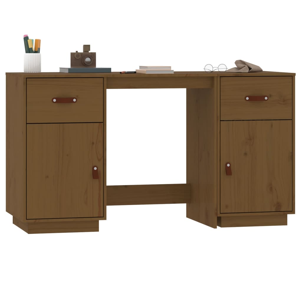 vidaXL Schreibtisch mit Schränken Honigbraun 135x50x75 cm Massivholz