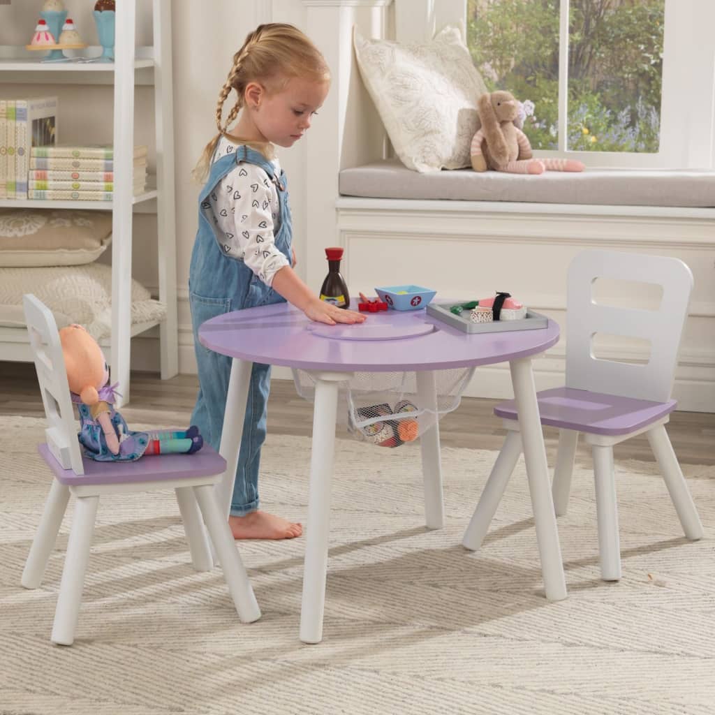 KidKraft Kindertisch-Set mit Stauraum und Stühlen Rund Lavendel & Weiß