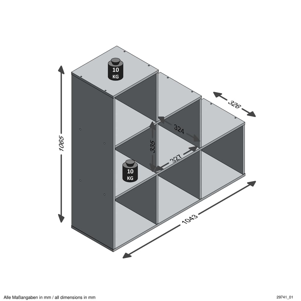 FMD Raumteiler-Regal mit 6 Fächern Matera-Grau