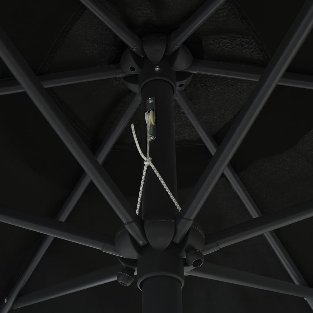 vidaXL Sonnenschirm mit LED-Leuchten & Aluminium-Mast 270 cm Schwarz