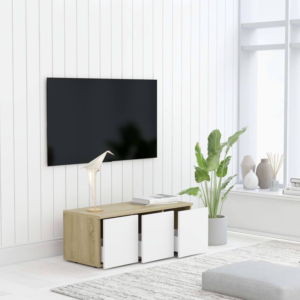 vidaXL TV-Schrank Weiß und Sonoma-Eiche 80x34x30 cm Holzwerkstoff