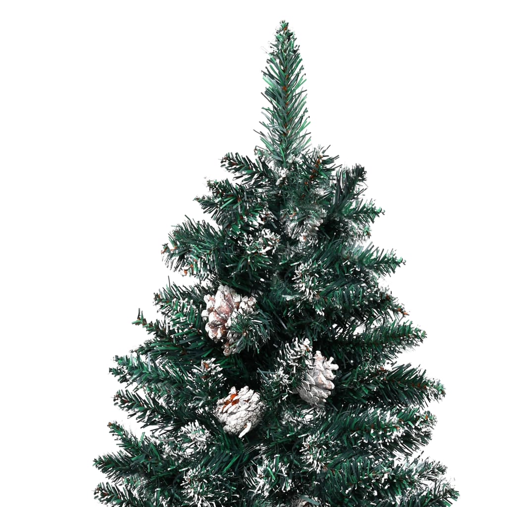 vidaXL Weihnachtsbaum Schlank mit Echtholz und Schnee Grün 210 cm