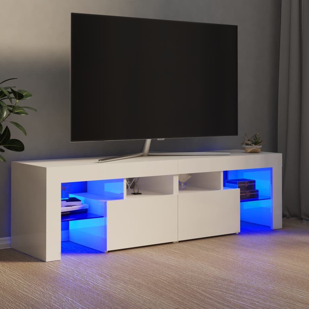 vidaXL TV-Schrank mit LED-Leuchten Hochglanz-Weiß 140x35x40 cm