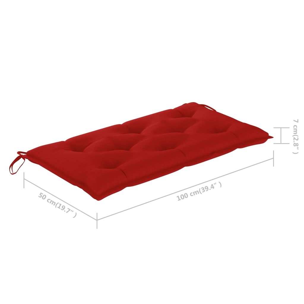 vidaXL Gartenbank mit Roter Auflage 112 cm Massivholz Teak