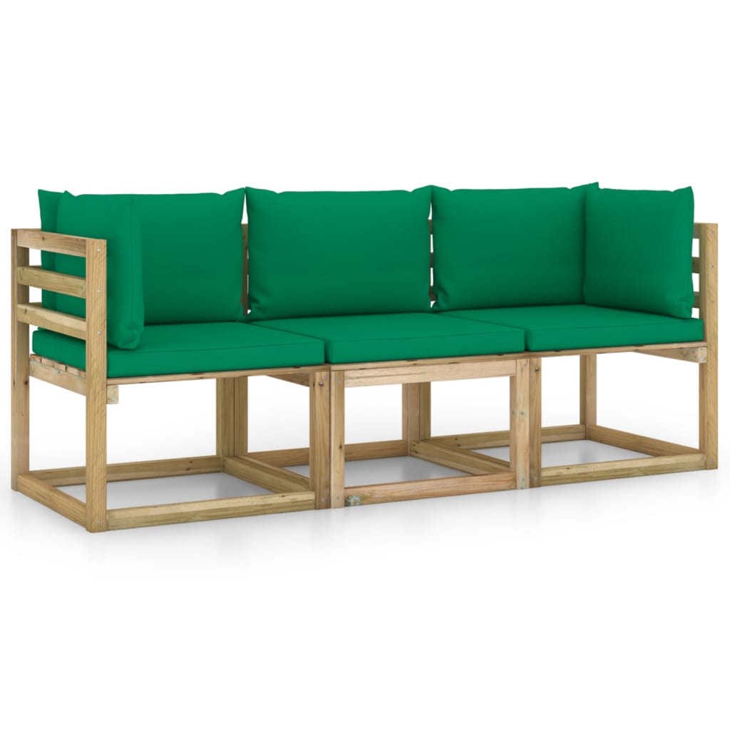 vidaXL 3-Sitzer-Gartensofa mit Grünen Kissen