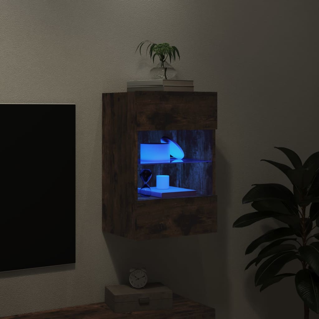 vidaXL TV-Wandschrank mit LED-Leuchten Räuchereiche 40x30x60,5 cm