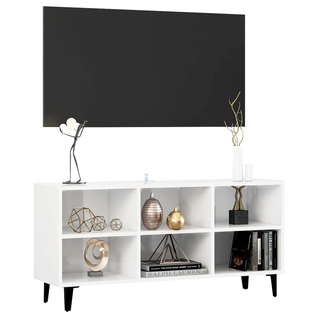 vidaXL TV-Schrank mit Metallbeinen Hochglanz-Weiß 103,5x30x50 cm