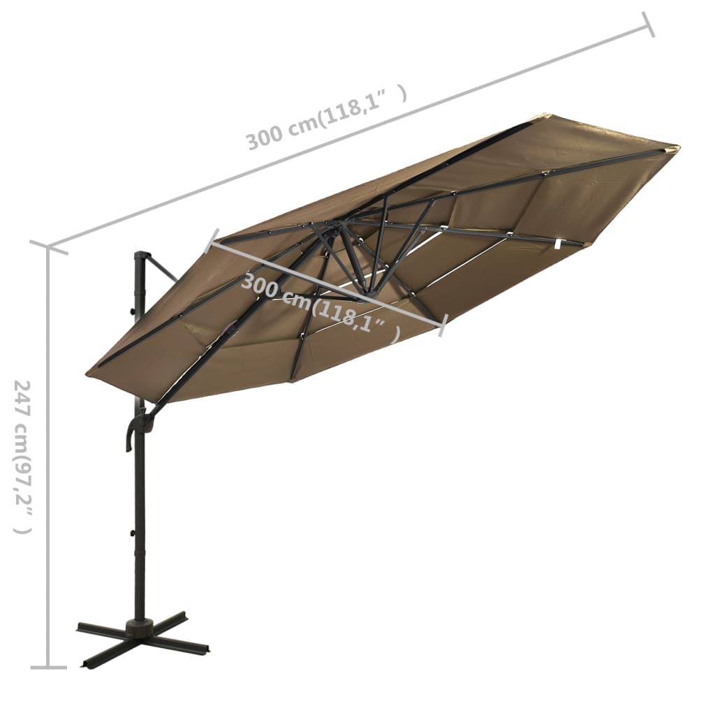 vidaXL Sonnenschirm mit Aluminium-Mast 4-lagig Taupe 3x3 m