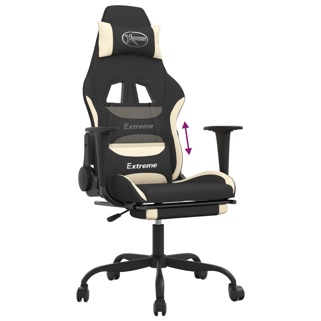 vidaXL Gaming-Stuhl mit Fußstütze Schwarz und Creme Stoff
