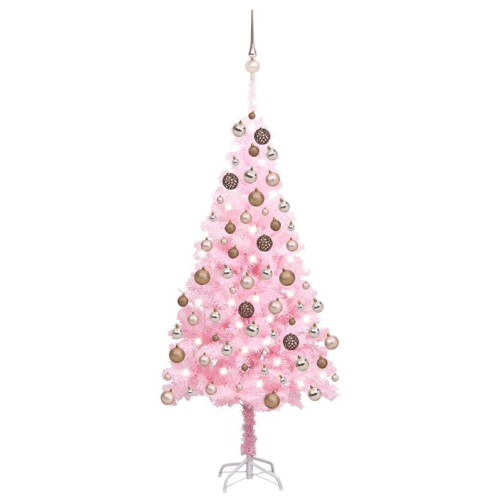 vidaXL Künstlicher Weihnachtsbaum mit Beleuchtung & Kugeln Rosa 180cm
