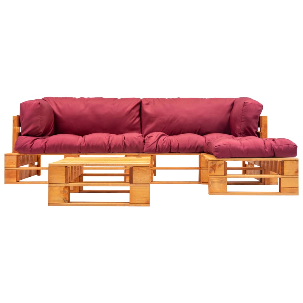 vidaXL 4-tlg. Garten-Lounge-Set aus Paletten mit Roten Kissen Holz