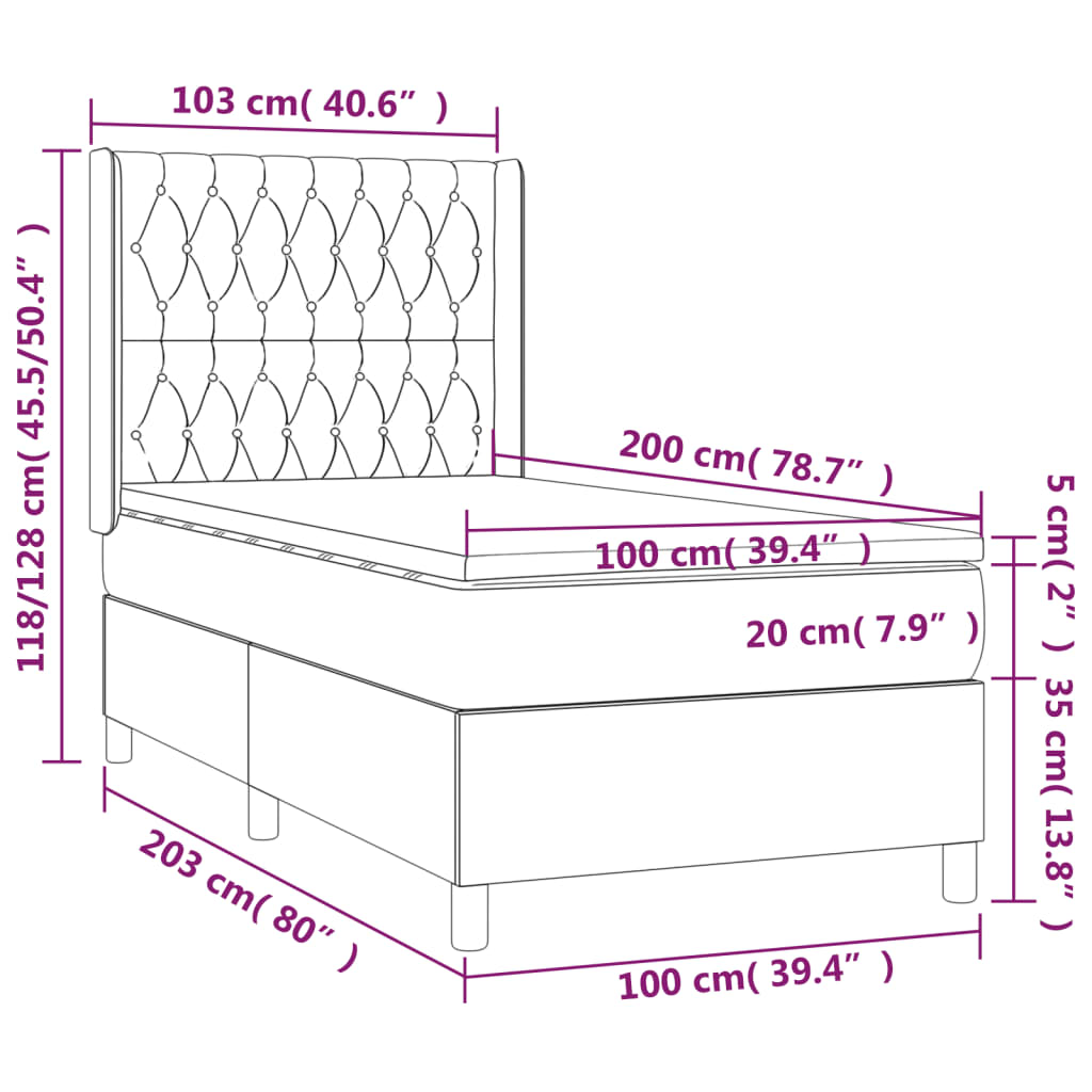 vidaXL Boxspringbett mit Matratze & LED Dunkelbraun 100x200 cm Stoff