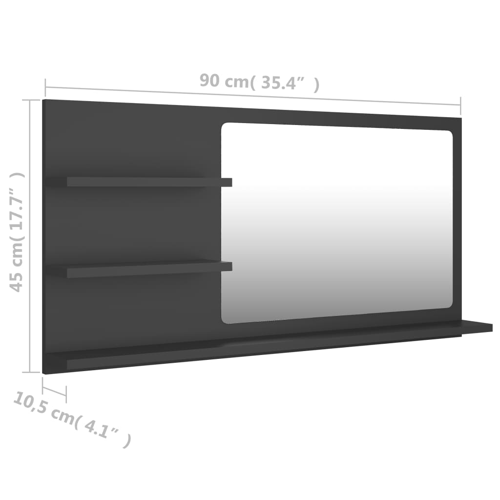 vidaXL Badspiegel Grau 90x10,5x45 cm Holzwerkstoff