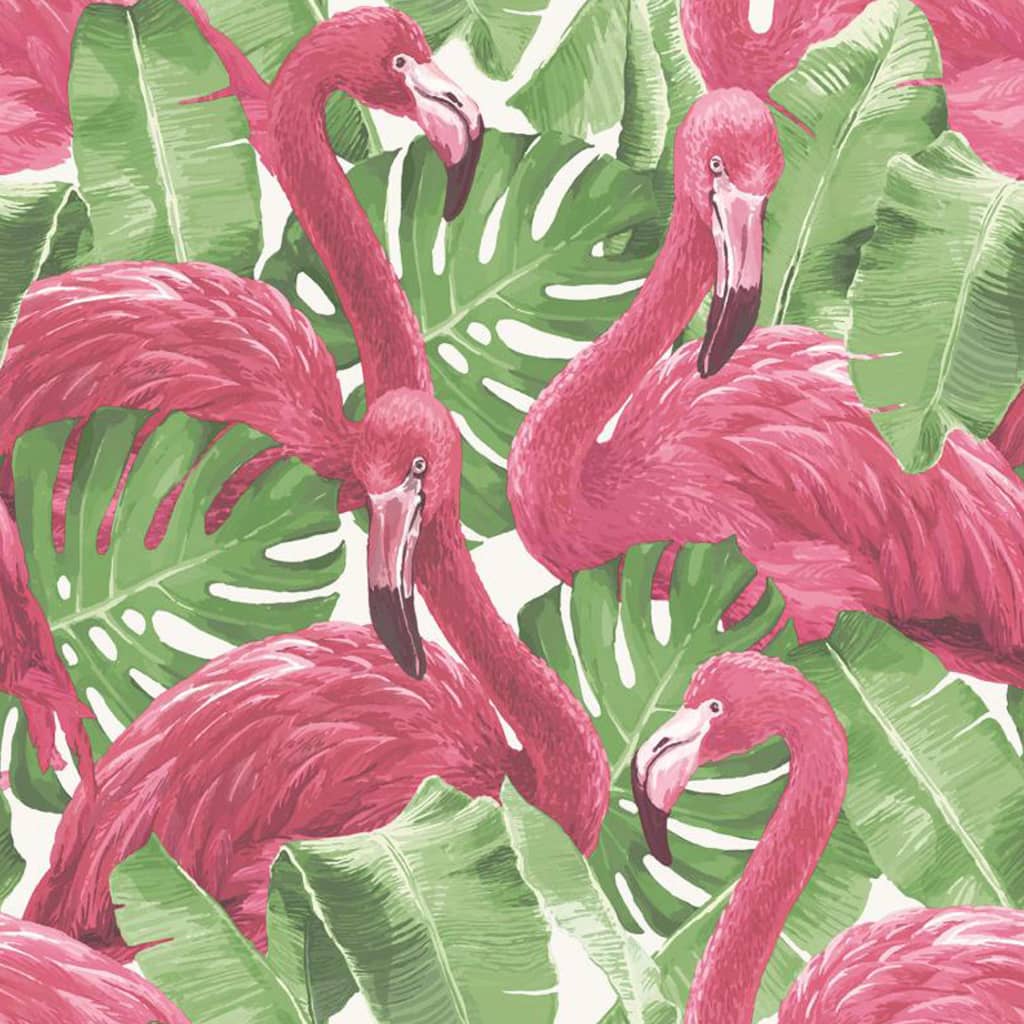 Noordwand Tapete Flamingo and Monstera Rosa