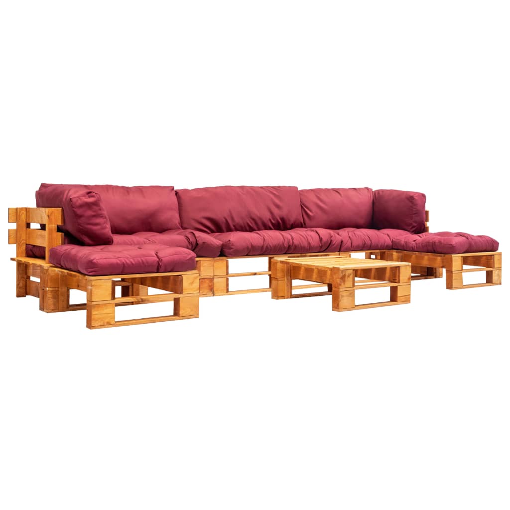 vidaXL 6-tlg. Garten-Paletten-Sofagarnitur mit Roten Kissen Holz