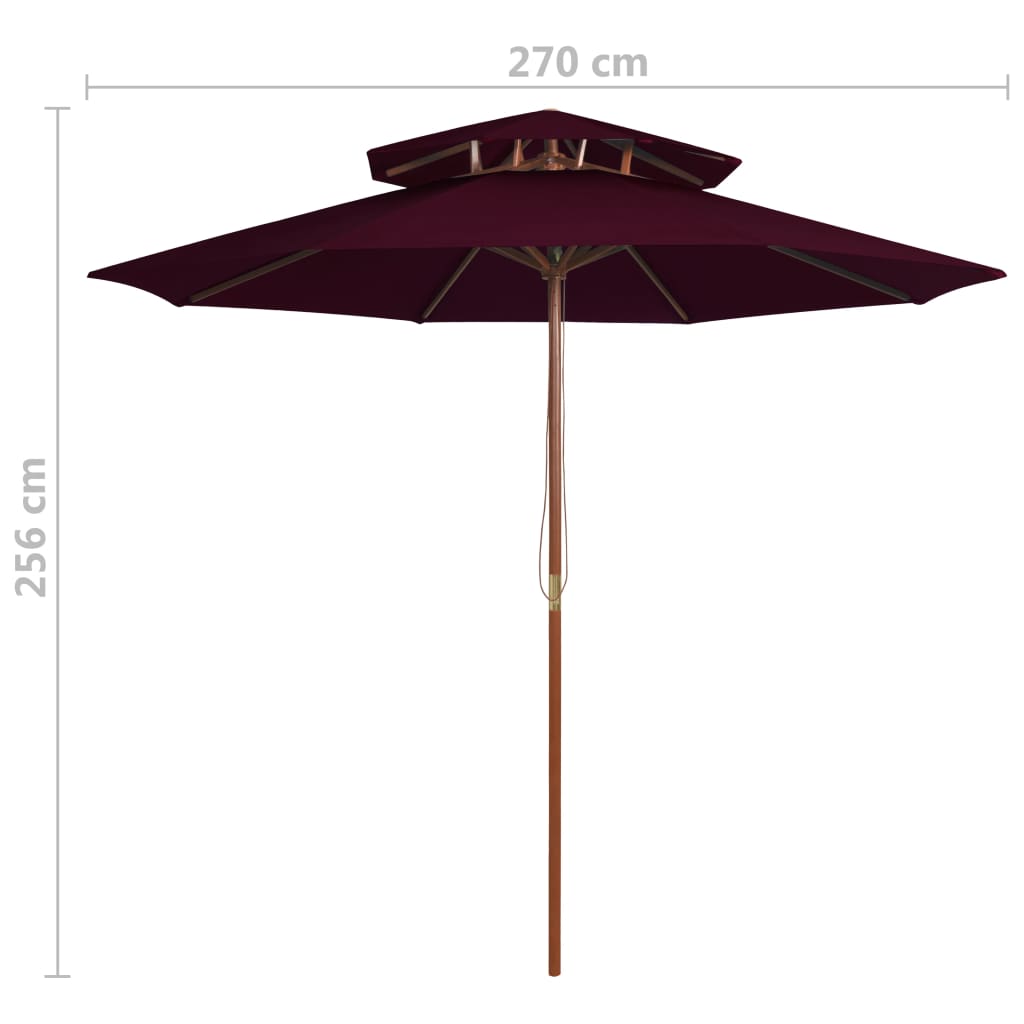 vidaXL Sonnenschirm mit Doppeldach und Holzmast Bordeauxrot 270 cm