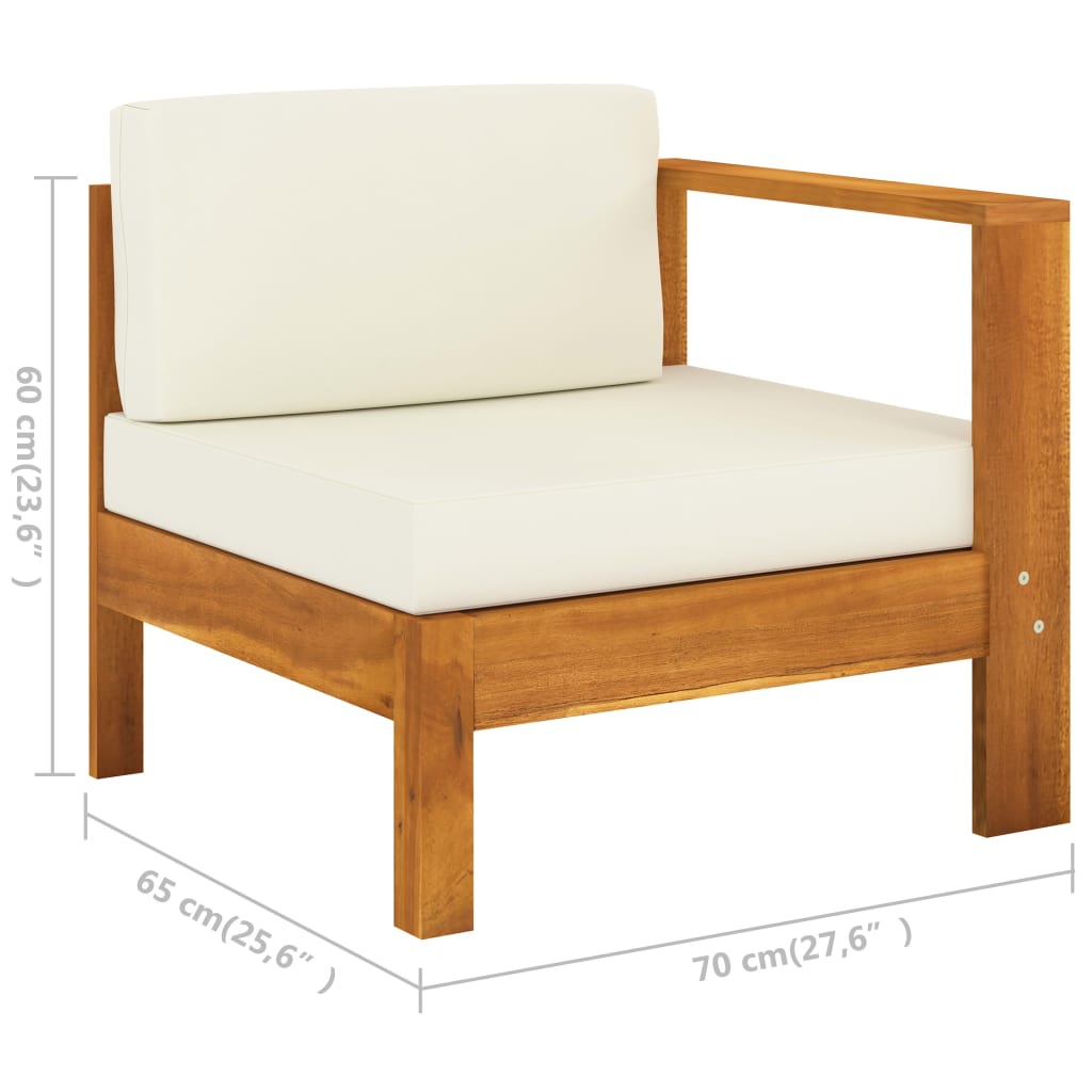 vidaXL 3-Sitzer-Gartensofa mit Cremeweißen Auflagen Massivholz Akazie
