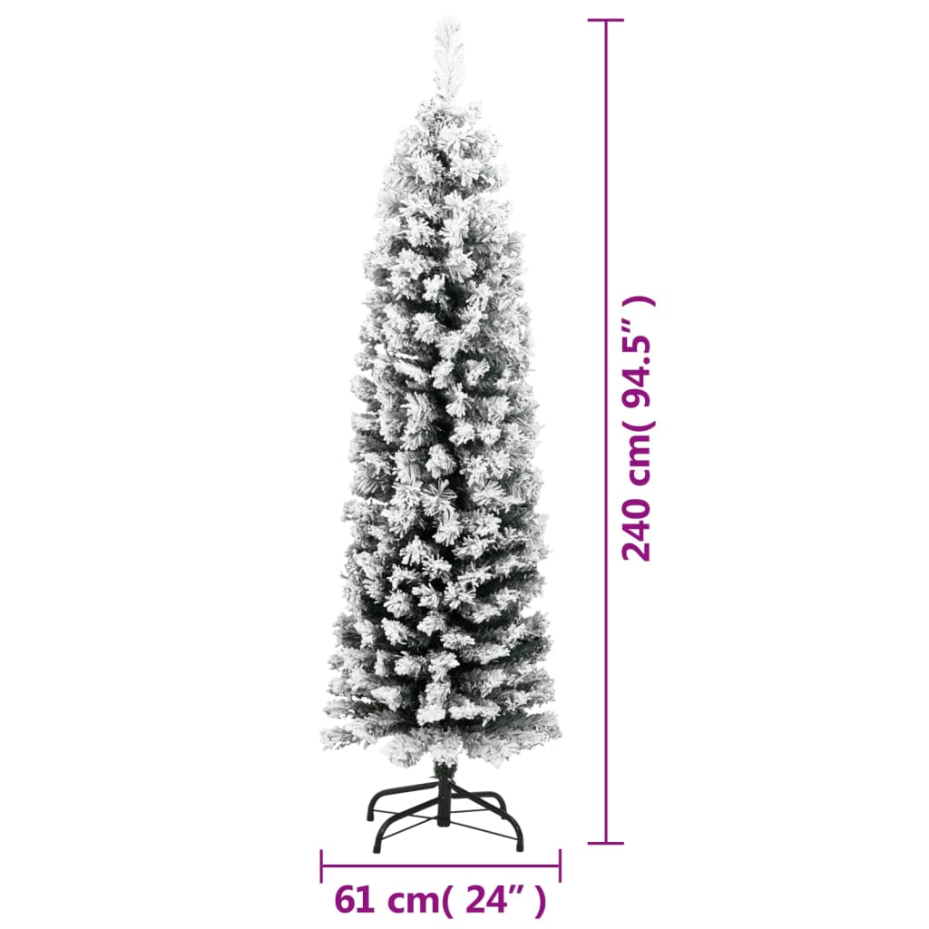 vidaXL Schlanker Künstlicher Weihnachtsbaum Beschneit Grün 240 cm PVC