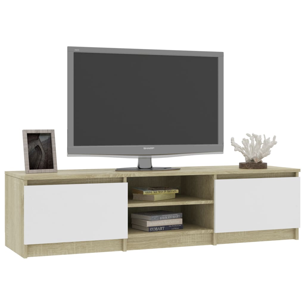 vidaXL TV-Schrank Weiß und Sonoma-Eiche 140x40x35,5 cm Holzwerkstoff