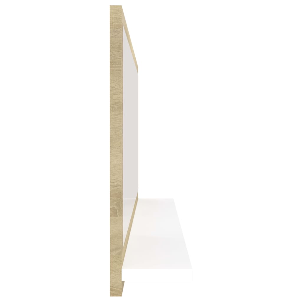 vidaXL Badspiegel Weiß und Sonoma-Eiche 90x10,5x37 cm Holzwerkstoff