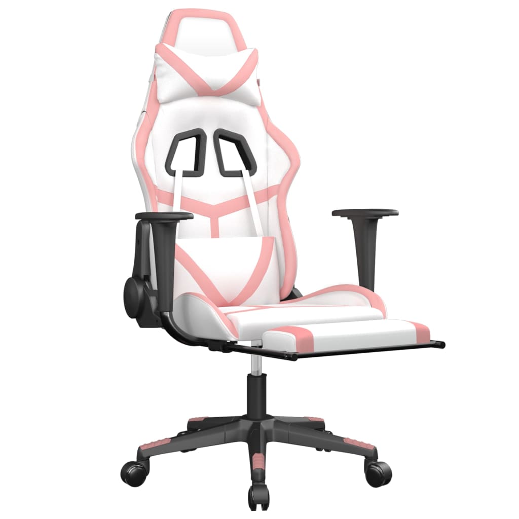vidaXL Gaming-Stuhl mit Fußstütze Weiß und Rosa Kunstleder