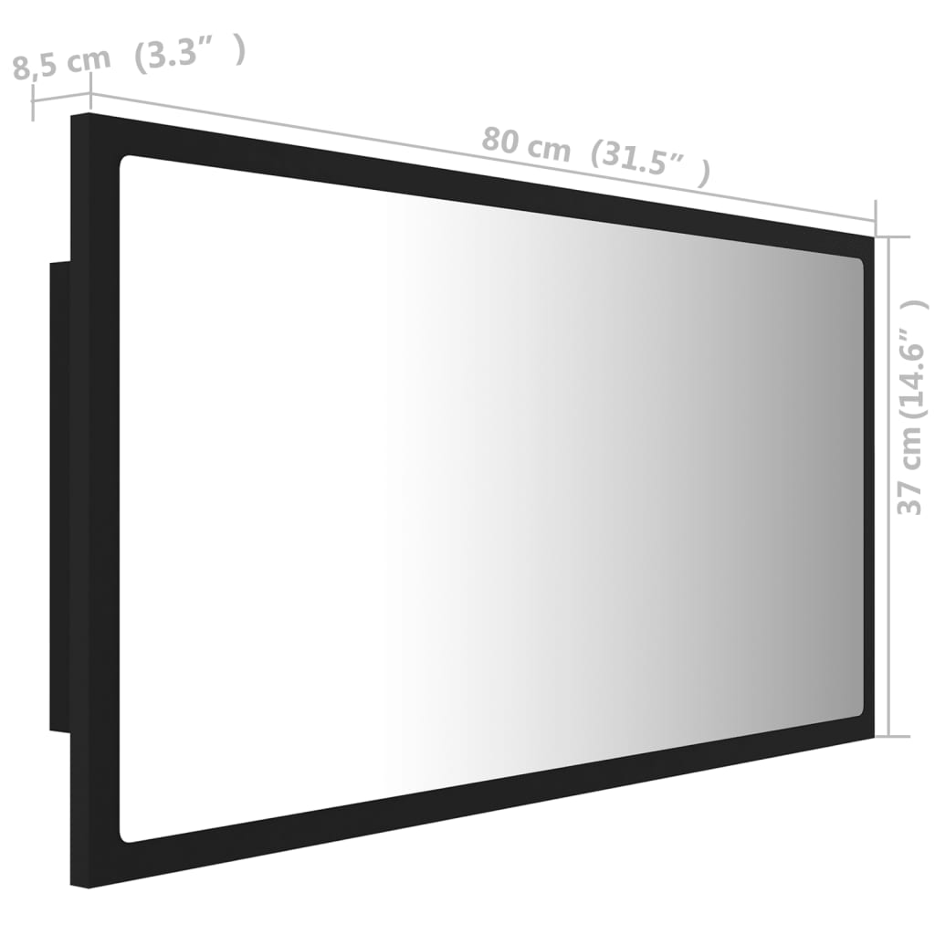 vidaXL LED-Badspiegel Schwarz 80x8,5x37 cm Acryl